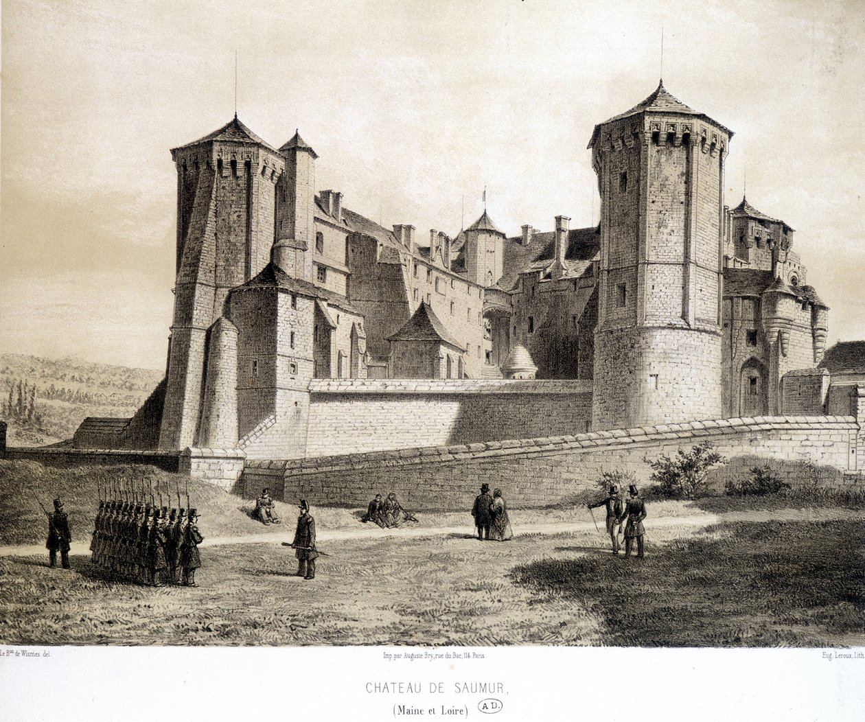 Slottet i Saumur (Maine et Loire) - litografi av French School