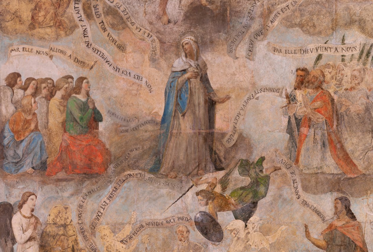 Kyrka (S:t Johannes Döparens kyrka). Interiör. Kapellet Saint-Fursy. Väggmålningar. Förhärligandet av Maria (fresk känd som den goda döden). Börja 1600-talet. av French School
