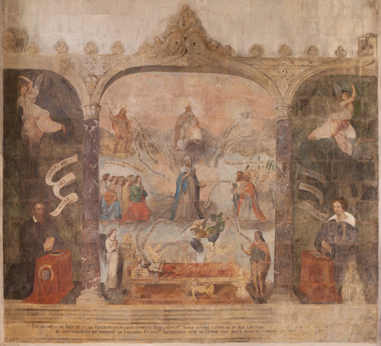 Kyrka (S:t Johannes Döparens kyrka). Interiör. Kapellet Saint-Fursy. Väggmålningar. Förhärligandet av Maria (fresk känd som den goda döden). Börja 1600-talet. av French School