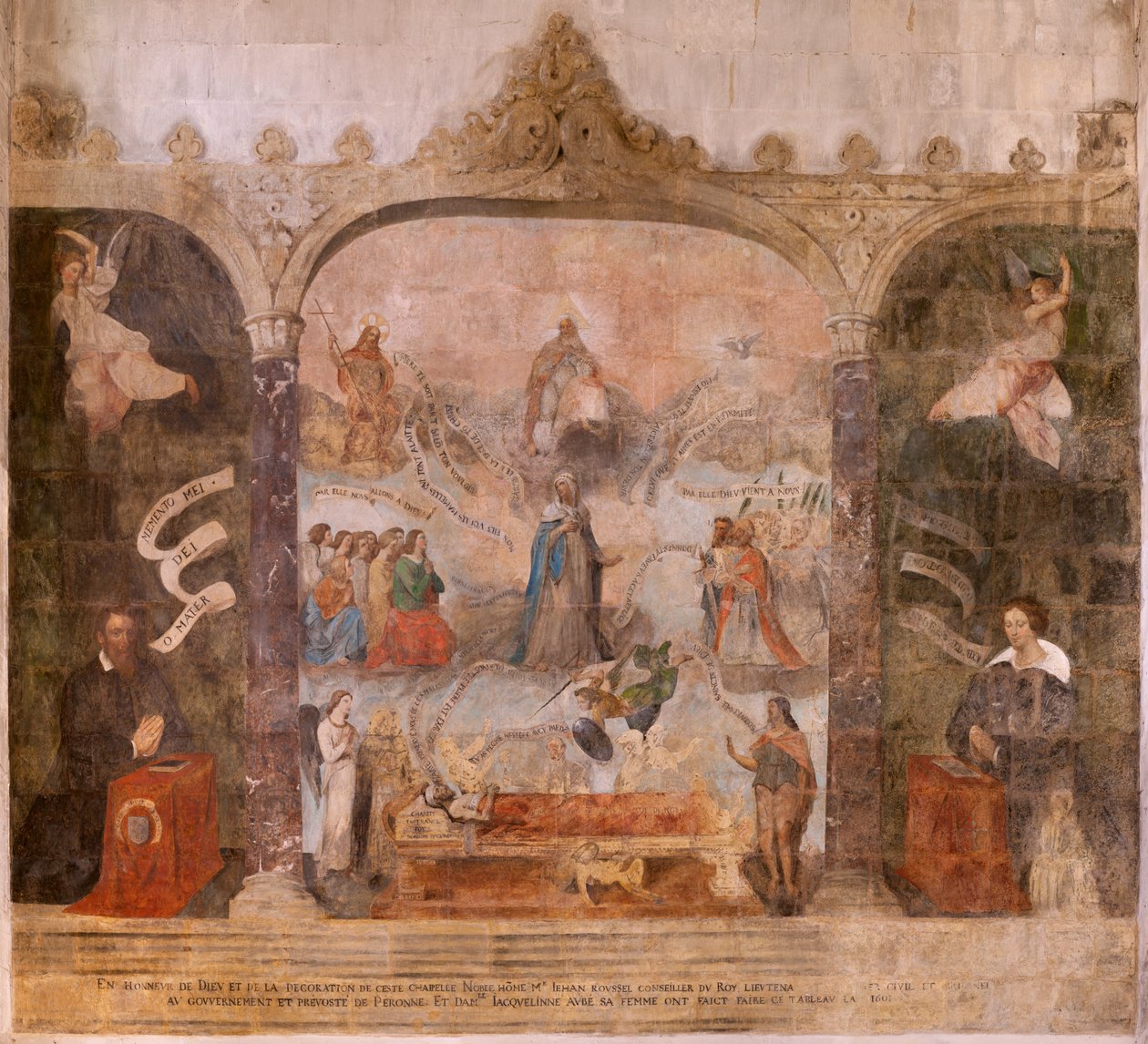 Kyrka (S:t Johannes Döparens kyrka). Interiör. Kapellet Saint-Fursy. Väggmålningar. Förhärligandet av Maria (fresk känd som den goda döden). Börja 1600-talet. av French School