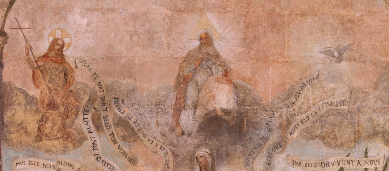 Kyrka (Eglise Saint-Jean-Baptiste). Interiör. Kapellet Saint-Fursy. Muralmålningar. Förhärligandet av Maria (fresque dite de la bonne mort). Början av 1600-talet. av French School