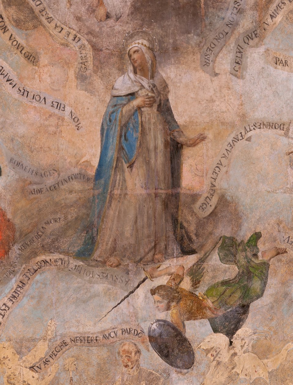 Kyrka (S:t Johannes Döparens kyrka). Interiör. Kapellet Saint-Fursy. Väggmålningar. Förhärligandet av Maria (fresk känd som den goda döden). Börja 1600-talet. av French School