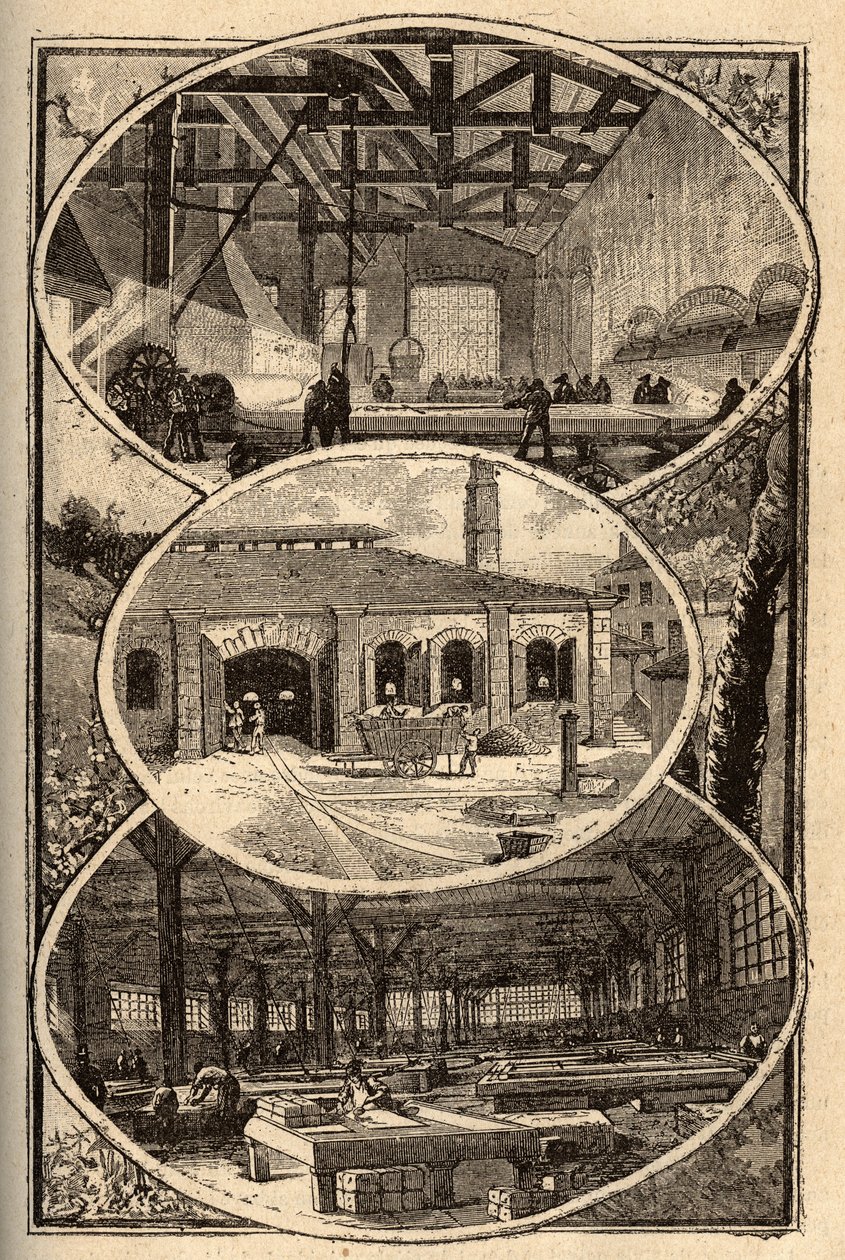 Cirey-sur-Vezouze (Meurthe-et-Moselle) - TILLVERKNING AV GLASS - gravering i "" PATRIE"" - PECTUREQUIREE BESKRIVNING AV FRANKRIKE I 6 VOLYER AV LUCIEN HUARD - slutet av 1800-talet av French School