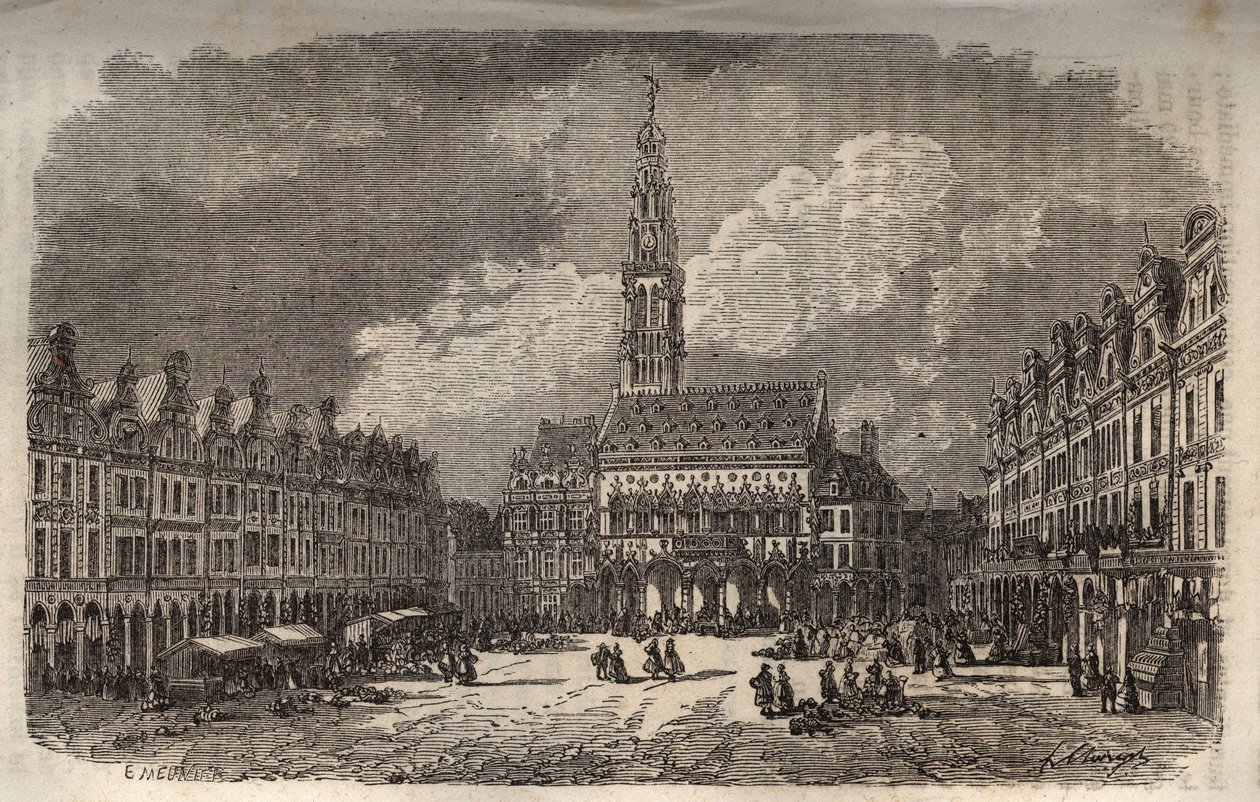 Stadshuset och klockstapeln i staden Arras - gravyr i "Histoire de France" av Victor Duruy (1811-1894) - 1882 av French School