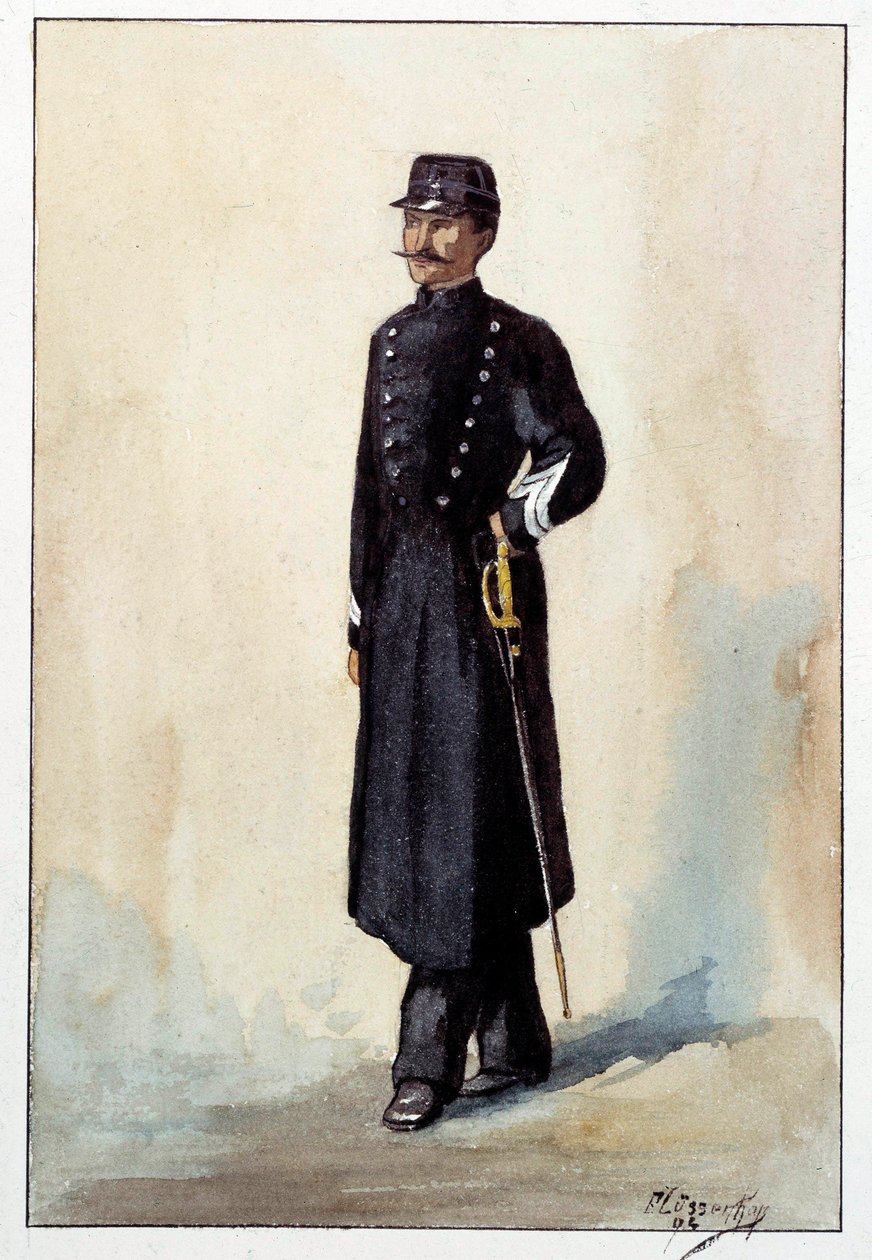 Stadssergeant polisuniform under Andra republiken. Akvarell omkring 1870 av French School