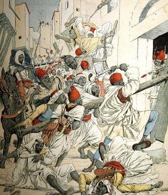 Inbördeskriget i Marocko, omslagsillustration från Le Petit Journal, 18 januari 1903 av French School