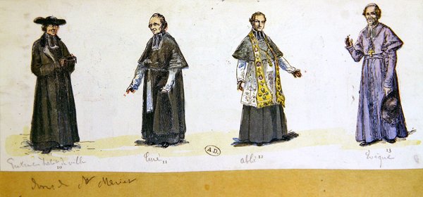 Klerikerdräkter i Frankrike under 1800-talet (färglitografi) av French School
