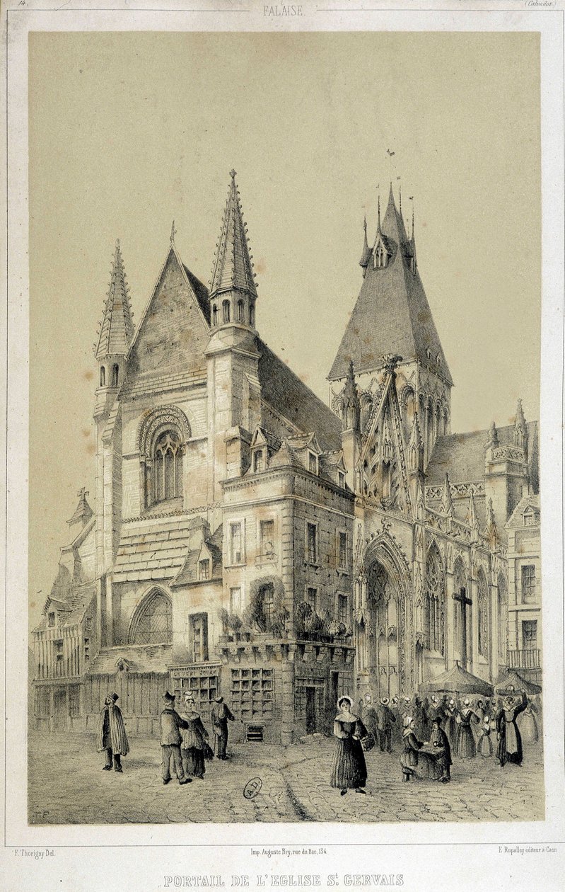 Klipp, portal till St Gervais-kyrkan (Saint Gervais) - litografi av French School