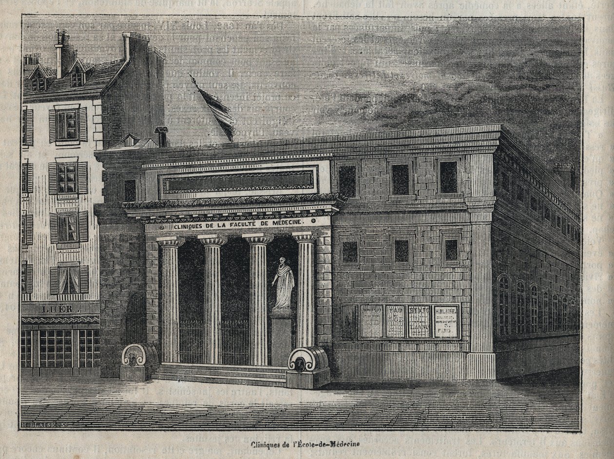 Klinik vid den medicinska fakulteten i Paris - Gravyr i "Paris fysiska, civila och moraliska historia: från de första historiska tiderna till idag" av Jacques Antoine Dulaure av French School