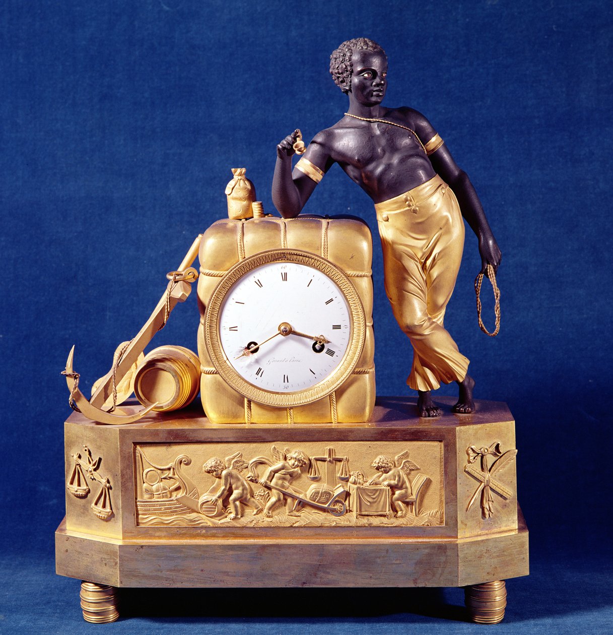 Klocka i form av en borgen med en hamnarfigur, efter 1787 (brons) av French School
