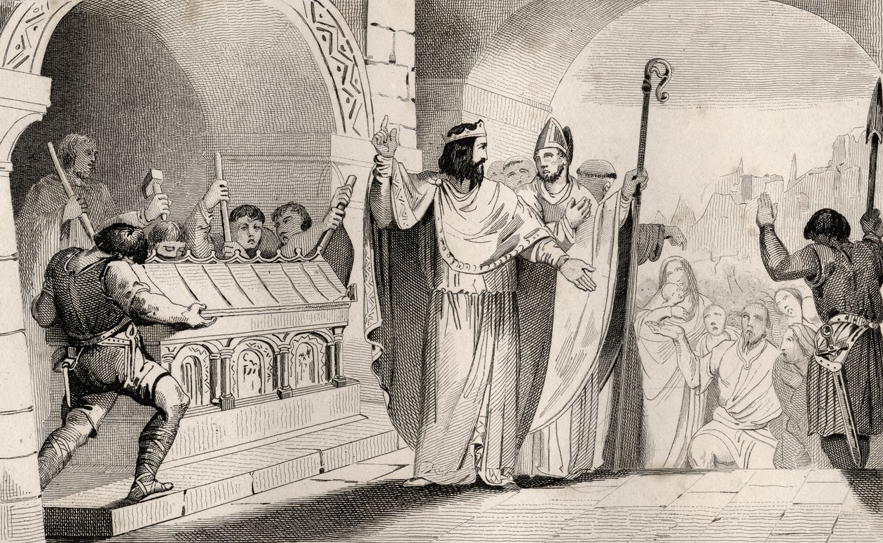 Clovis II (635-57) Säljer silver och guld från helgedomen för att föda de fattiga, från 