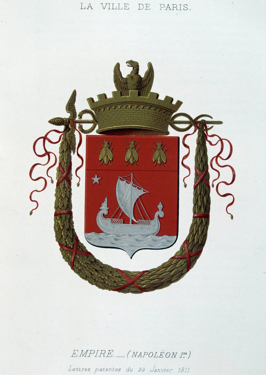 Stadens stadsvapen: Empire (Napoleon I) - Brevpatent daterat 29 januari 1811 - i "" Armorial National de France", av H. Traversier, Paris av French School
