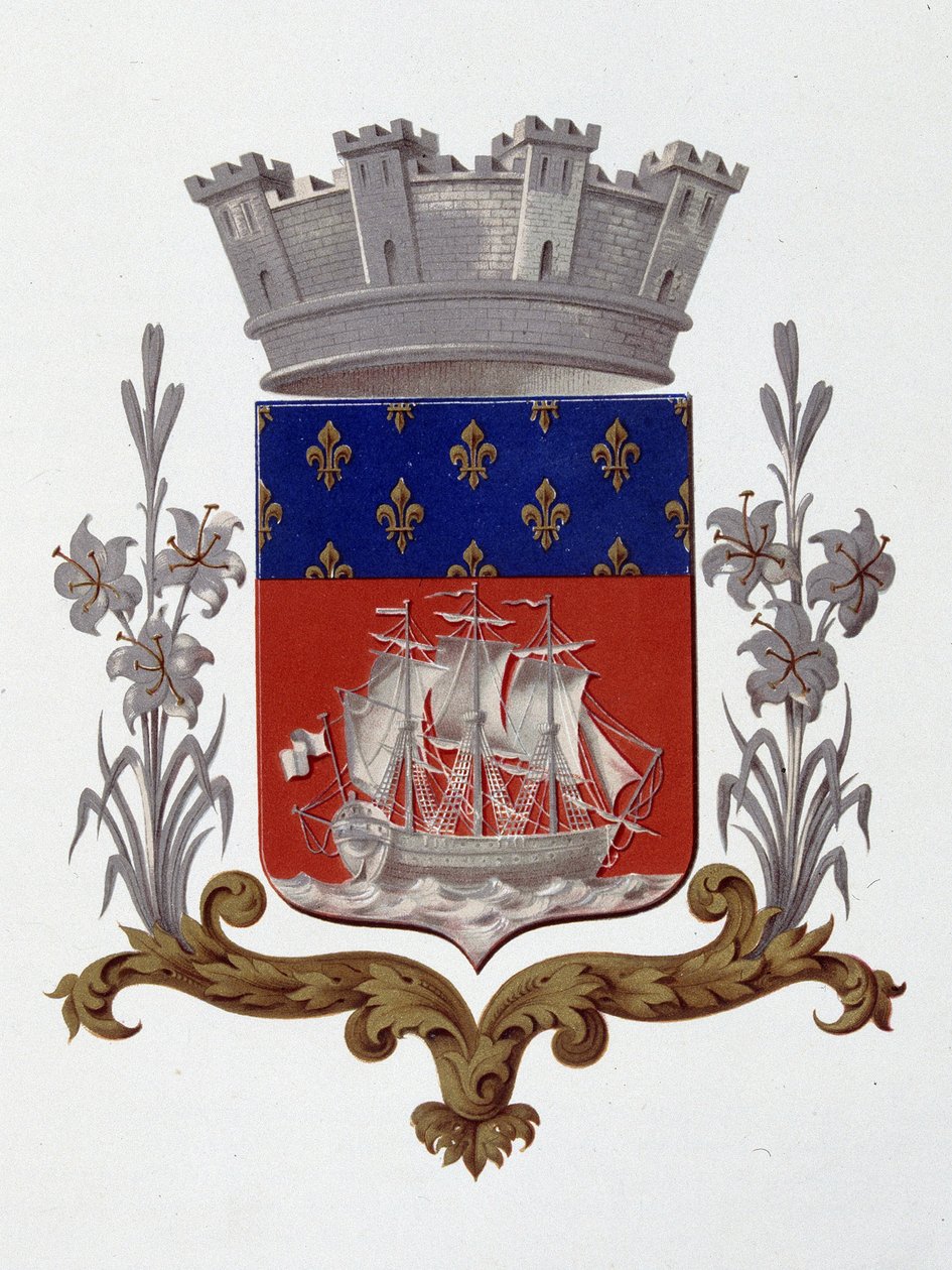 Stadens stadsvapen: royalty (Louis XVIII och Charles X) - Brevpatent daterad 20 december 1917 - i "" Armorial National de France", av H. Traversier, Paris av French School