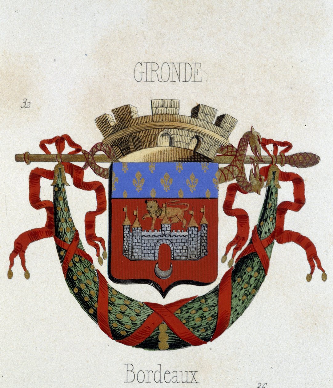 Stadens Bordeaux vapen - i "" Armorial National de France", av H. Traversier, Paris av French School