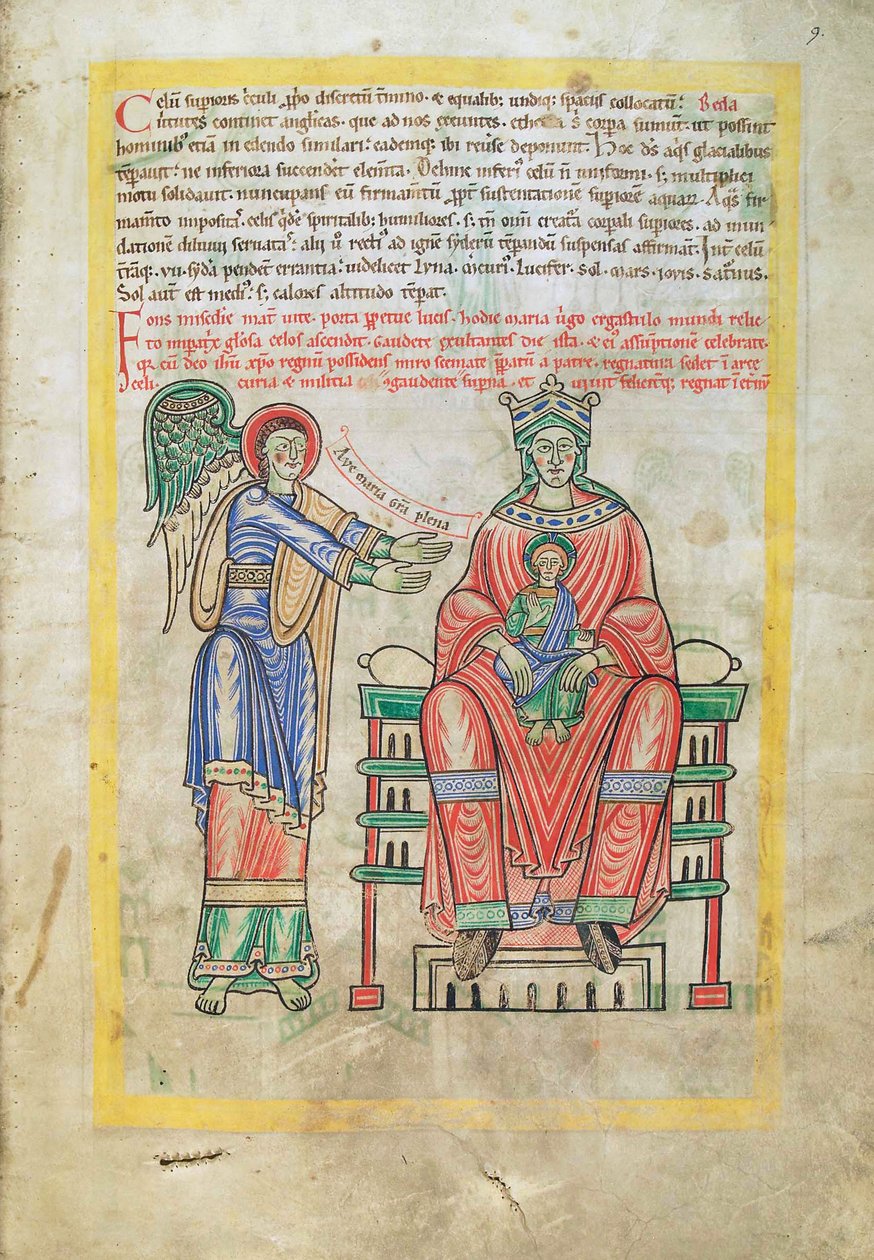 Torsk. Gulf. 1 Gud. lat. (9r), Madonna och barn, från Liber Floridus av Lambert de Saint-Omer c.1120 av French School