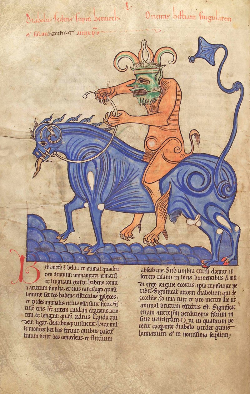 Torsk. Gulf. 1 Gud. lat. 41V, Satan rider på en Behemoth, från Liber Floridus av Lambert de Saint-Omer c.1120 av French School