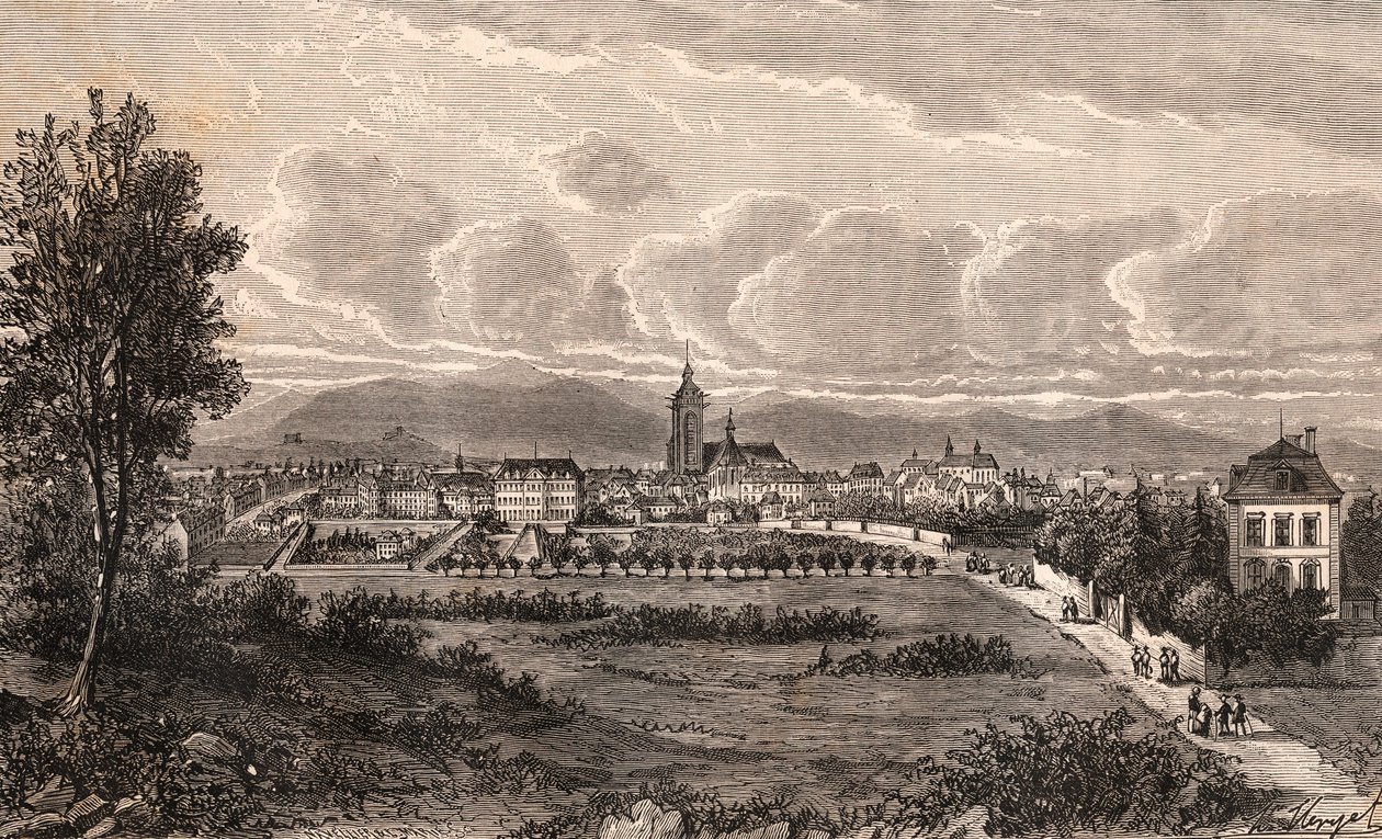 Colmar - Haut-Rhin, i Alsace - gravyr i "La France illustrée: geografi, historia, statistisk administration" av V.A. Malt-Brown. 1884 av French School
