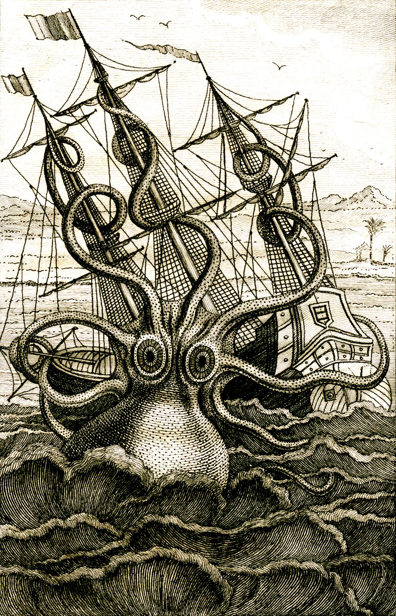 Kolossal bläckfisk, ca 1802 (gravyr) av French School