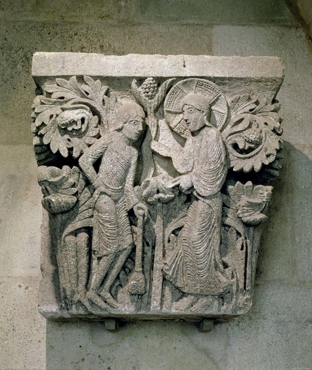 Kolumnhuvud som föreställer Kristus och Jakob den mindre, c.1125-30 (kalksten) av French School