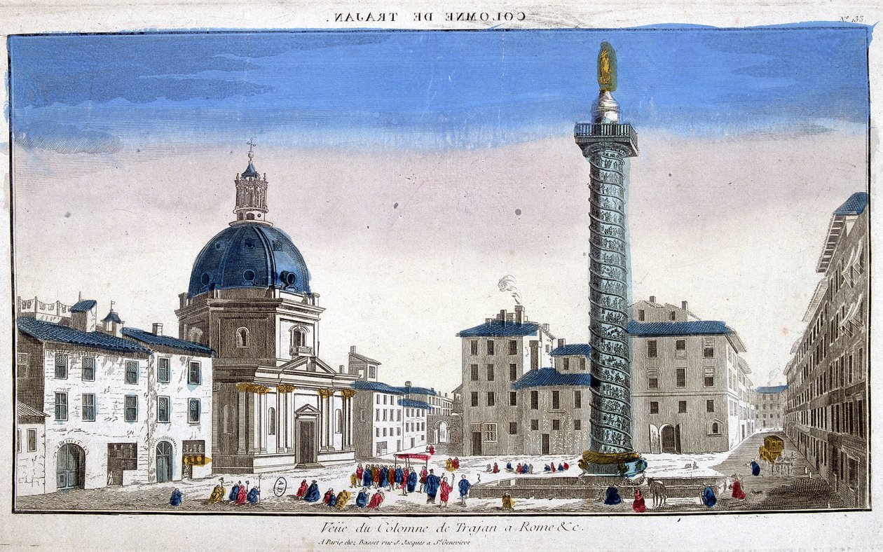 Kolumnsikt av Trajanus (Trajane-kolonnen) (Colonna Traiana) i Rom - gravyr av French School