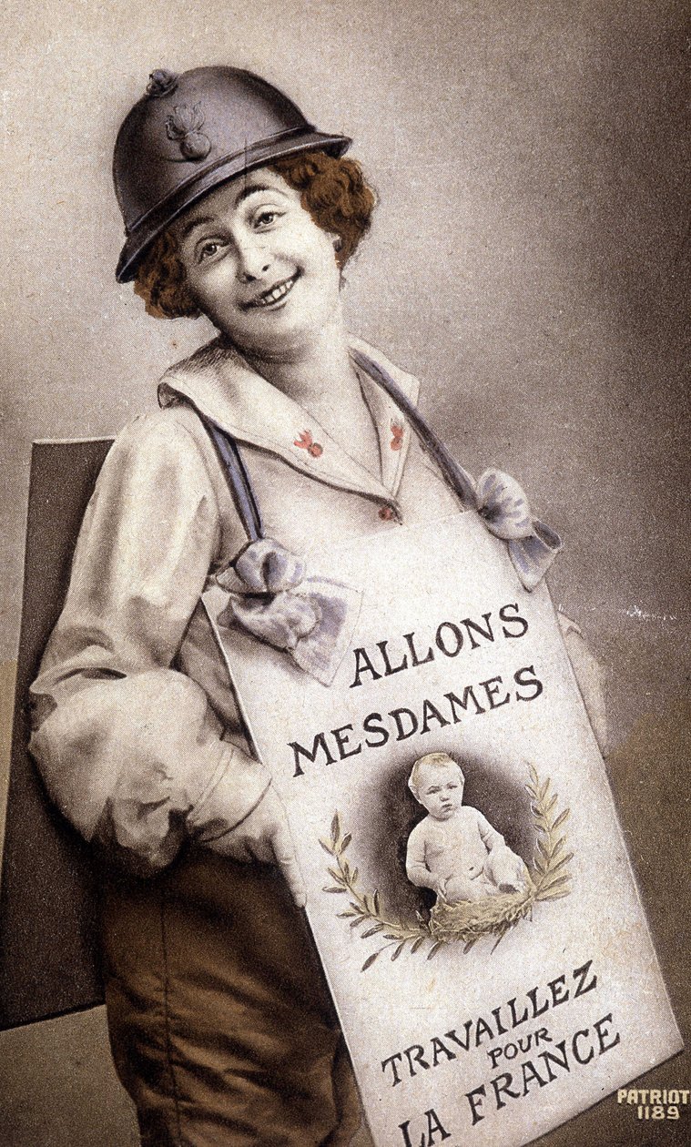 Come Ladies Work for France (uppvigling till födelse), vykort, sd. v. 1918 av French School