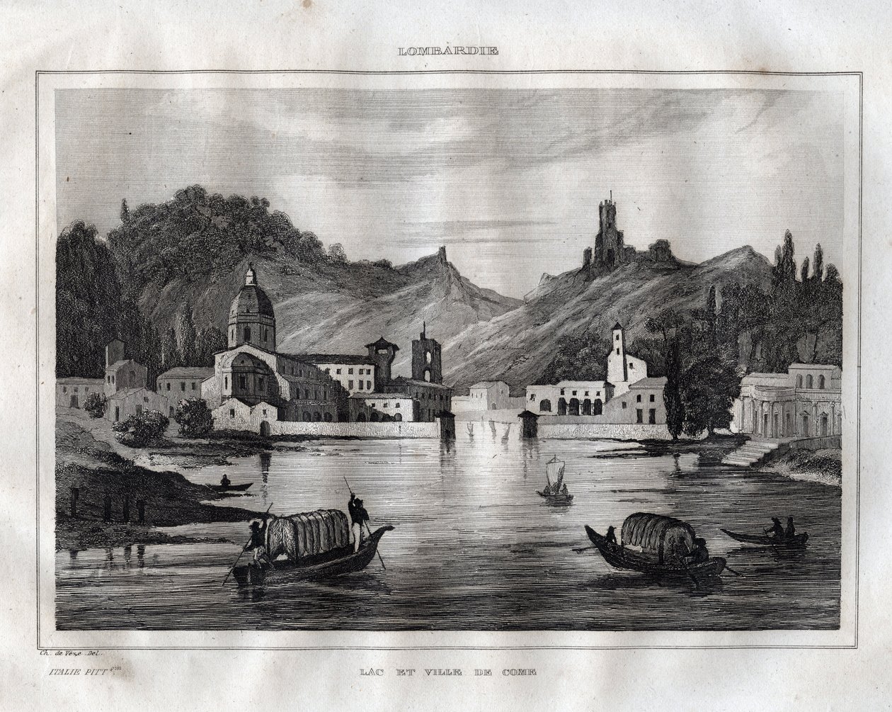 Como - Comosjön - Lake Come - Gravyr från "" Pittoreska Italien"" av M. de Norvins, Ch. Nodier 1834-1836. av French School