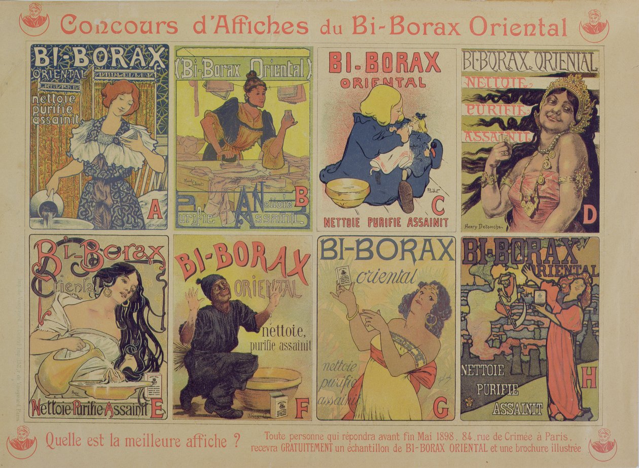 Tävling om bästa affisch för det franska rengöringsmedlet Bi-Borax Oriental, 1898 av French School