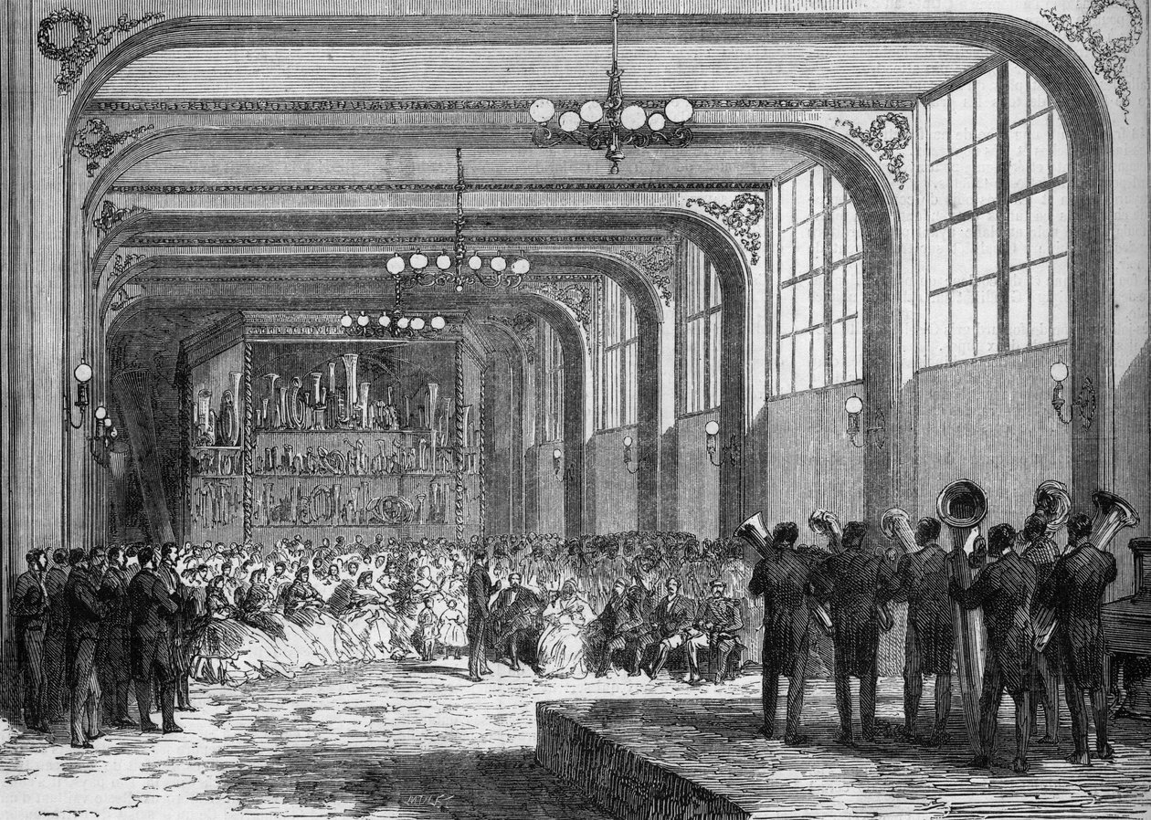 Konsert framförs av Adolphe Sax, uppfinnaren av saxofonen (1814-1894) i närvaro av Emir Ben Mahi Ed Din Abd El Kader (1808 - 1883) 1865. av French School