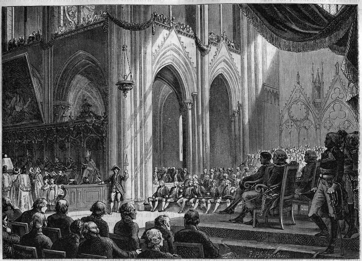 Konkordat 1801 - Återinförande av katolska riter, påsk, 8 april 1802 Notre-Dame i Paris - Officiell restaurering av kulter i närvaro av Bonaparte: Te deum a Notre Dame av French School