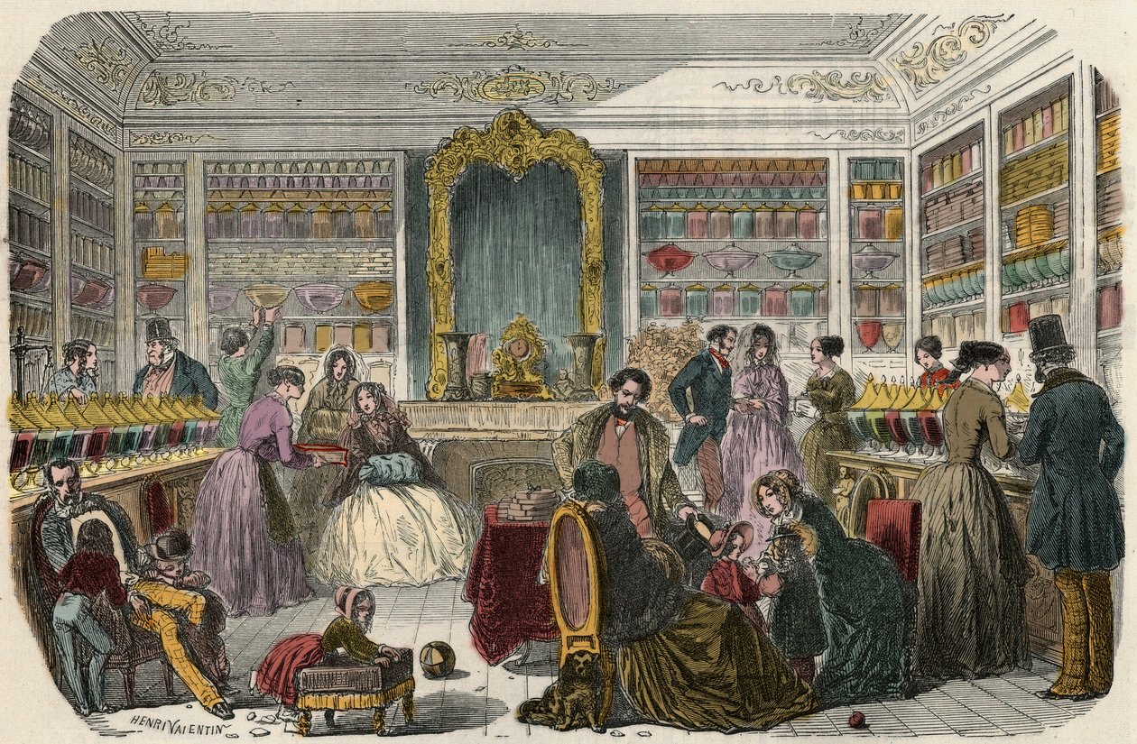 Konditoriaffär i Paris på 1800-talet - Gravyr i "Tableau-de-Paris" av Edmond Texier 1852 av French School