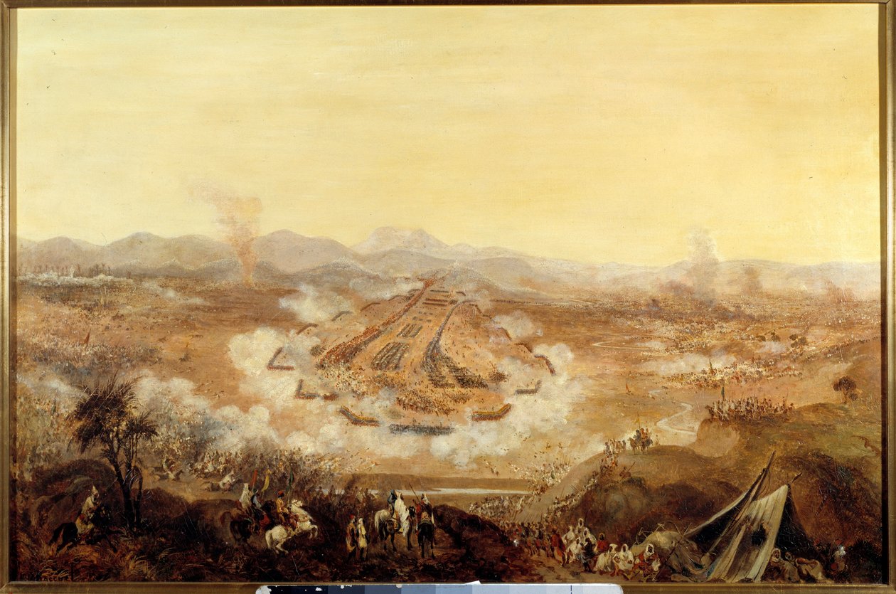 Erövring av Algeriet: "" Slaget vid Isly den 16/08/1844 ställer marockanerna som stöder Abd el Kader till fransmännen"" Målning av den franska skolan. 1844 Paris, Musee de l