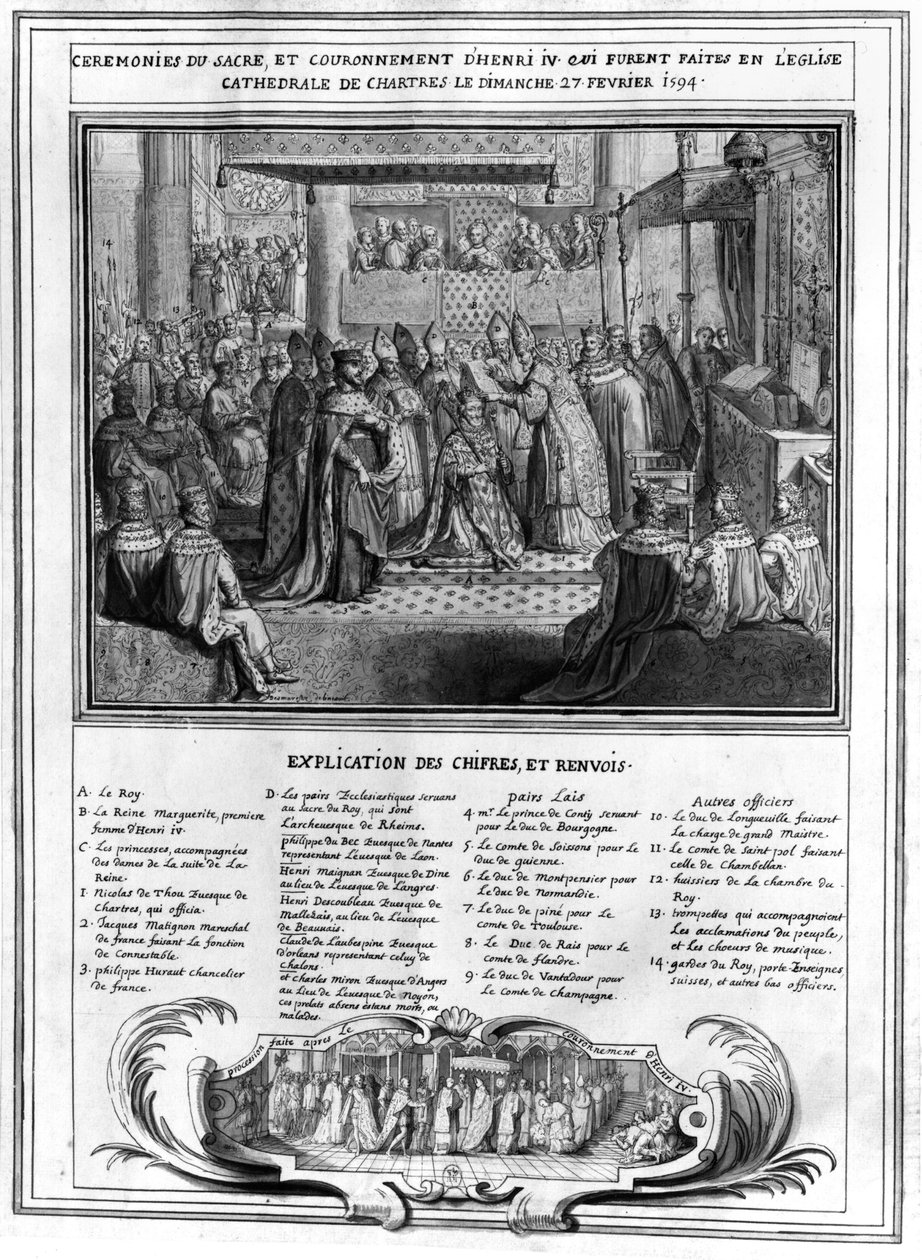 Invigning och kröning av Henri IV (1553-1610) i Chartres katedral den 27 januari 1594, sent 1500-tal av French School
