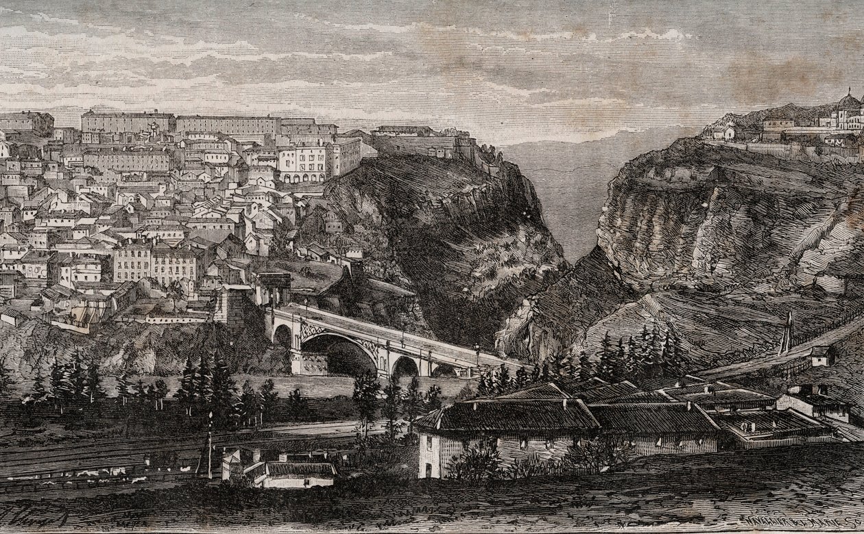 Constantine (Algeriet) - gravyr i "" La France illustree: geografi, historia, statistisk administration"" av V.A. Malt-brunt. 1884 av French School
