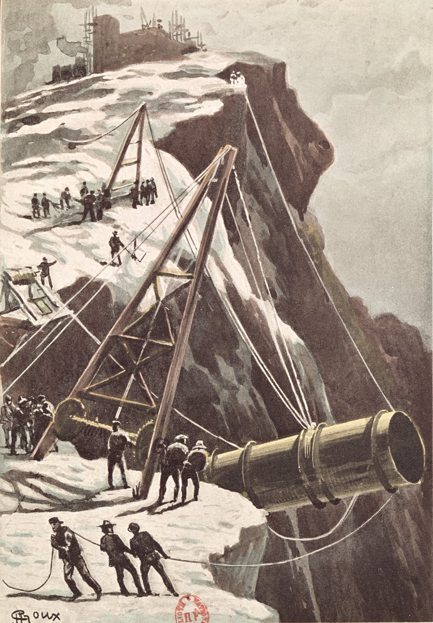 Konstruktion av en raketkanon, från från jorden till månen av Jules Verne (1828-1905) publicerad 1865 av French School