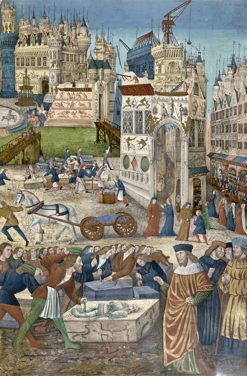 Konstruktion av Salomos tempel i Jerusalem (färggravyr) av French School