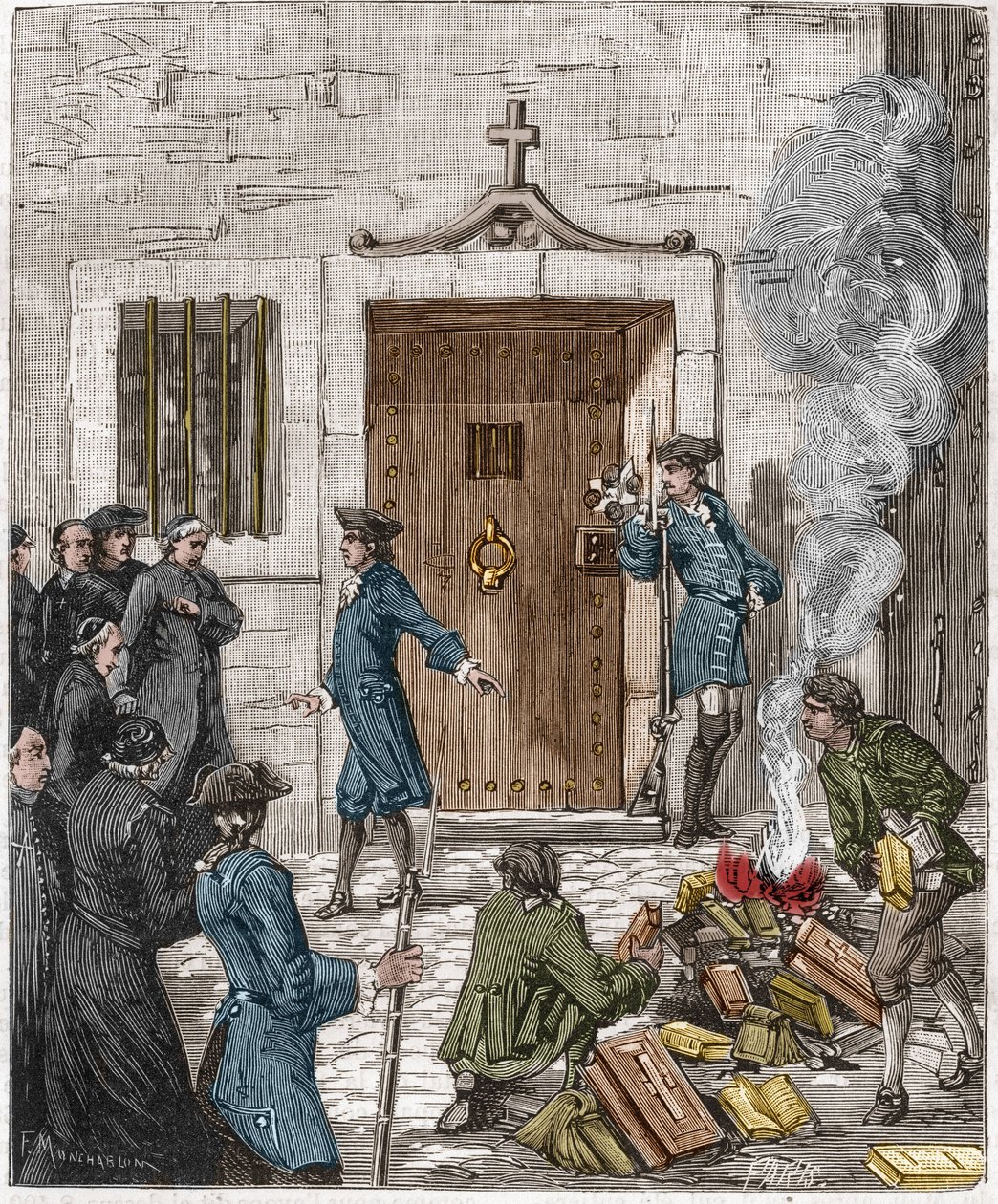 Dom av Societe des Jesuites efter beslutet av Parlement de Paris av den 6 augusti 1762. Domstolen beordrade att mer än 24 böcker och böcker gjorda av jesviterna skulle brännas av bödeln. Gravyr av 1800-talet. av French School