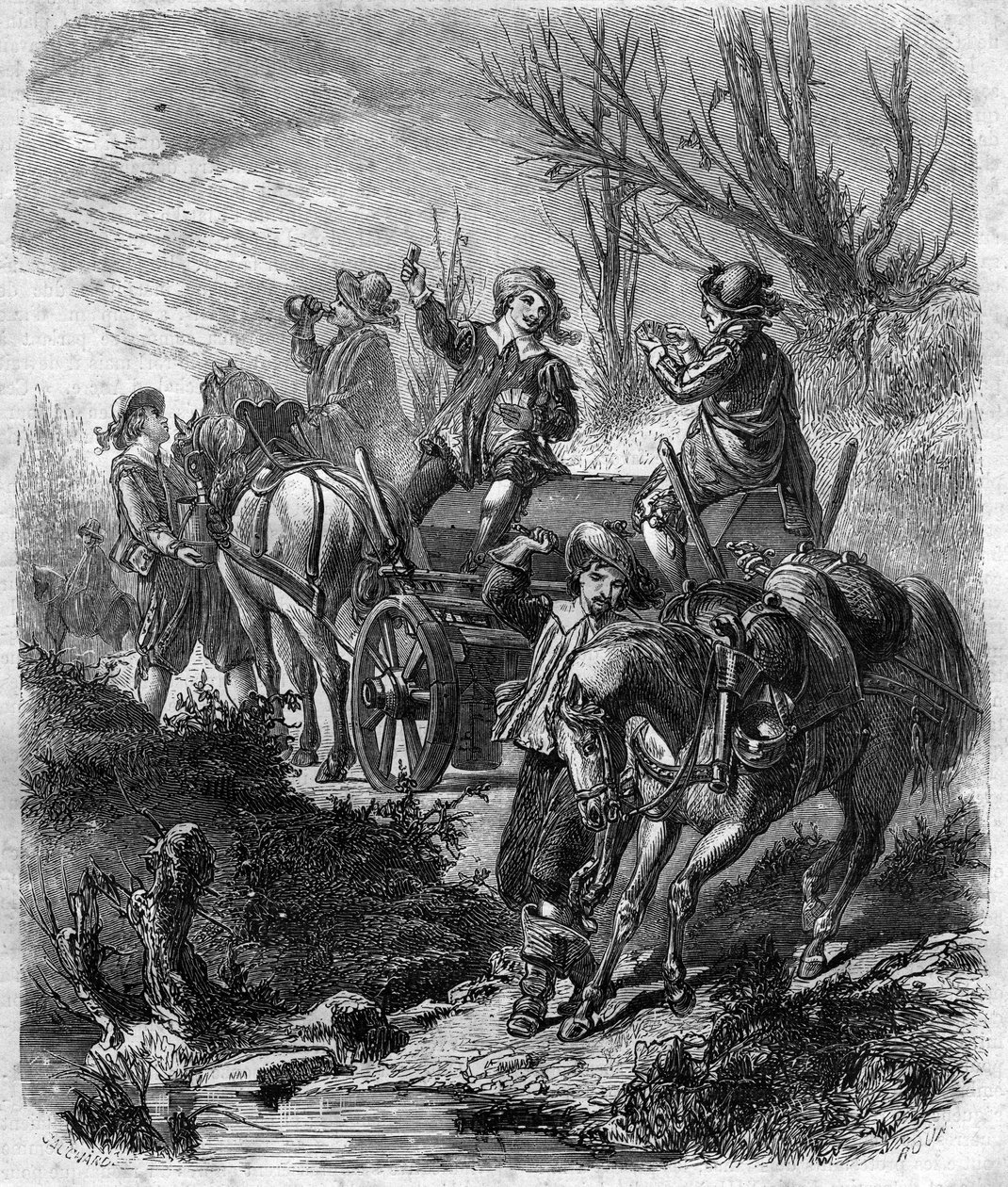 Konvoj av Karl, markis av Albert, hertig av Luyne (1578-1621) fransk statsman, konstapel och förste hertig av Luynes. Gravyr i "Historien om påvar-kungar-drottningar och kejsare genom århundradena" av Maurice Lachatre av French School