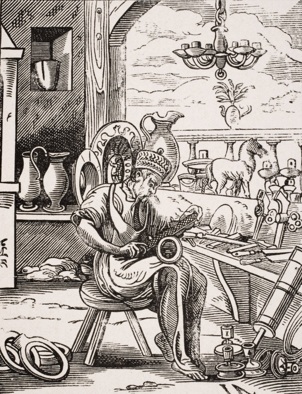 Kopparsmed, reproduktion av ett träsnitt av Jost Amman (1539-91) från 