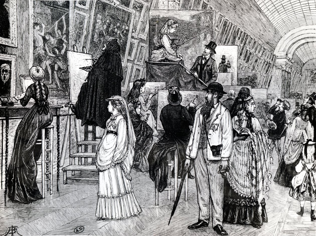 Kopister i Grande Galerie of Louvren, ca 1880 av French School