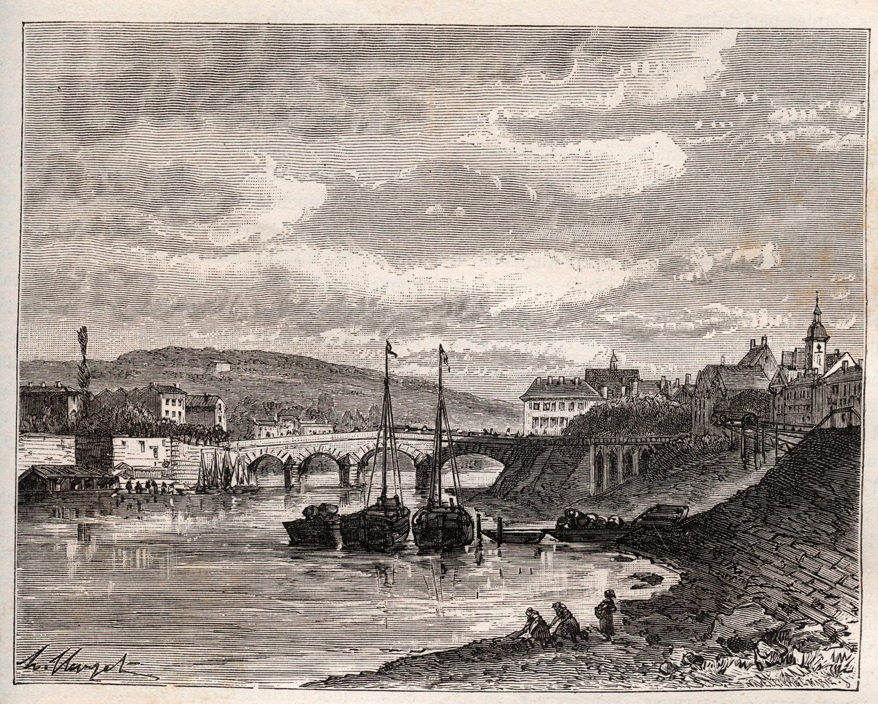 Corbeil Essonnes - gravyr i "La France illustrée: geografi, historia, statistisk administration" av V.A. Malt-Brown. 1884 av French School