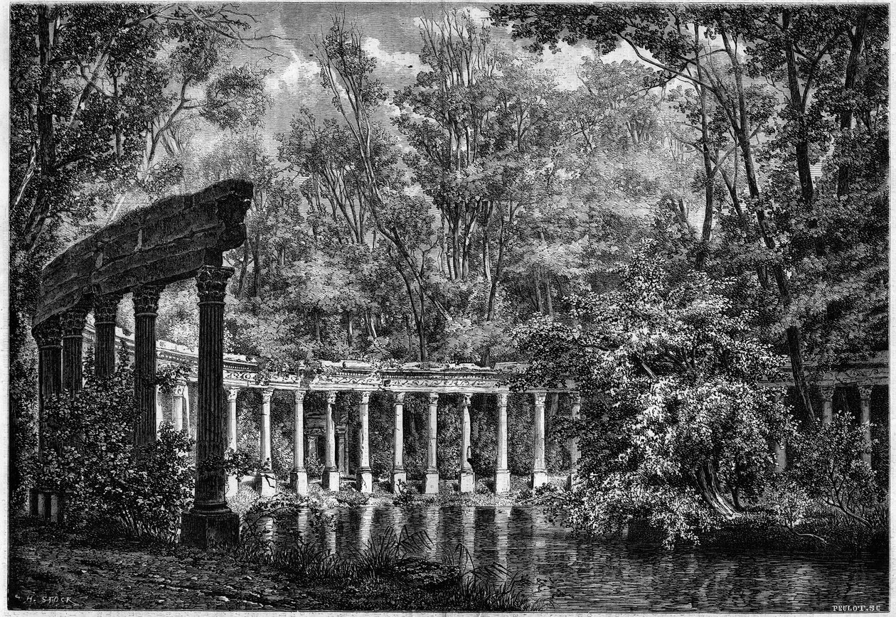 Korintisk pelargång runt den ovala bassängen i Parc de Monceau, Paris av French School