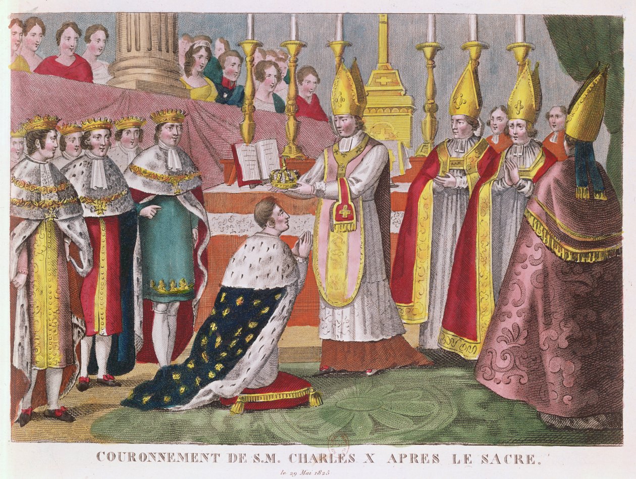 Kröning av Karl X (1757-1836) i Reims, 29 maj 1825 (färgstick) av French School