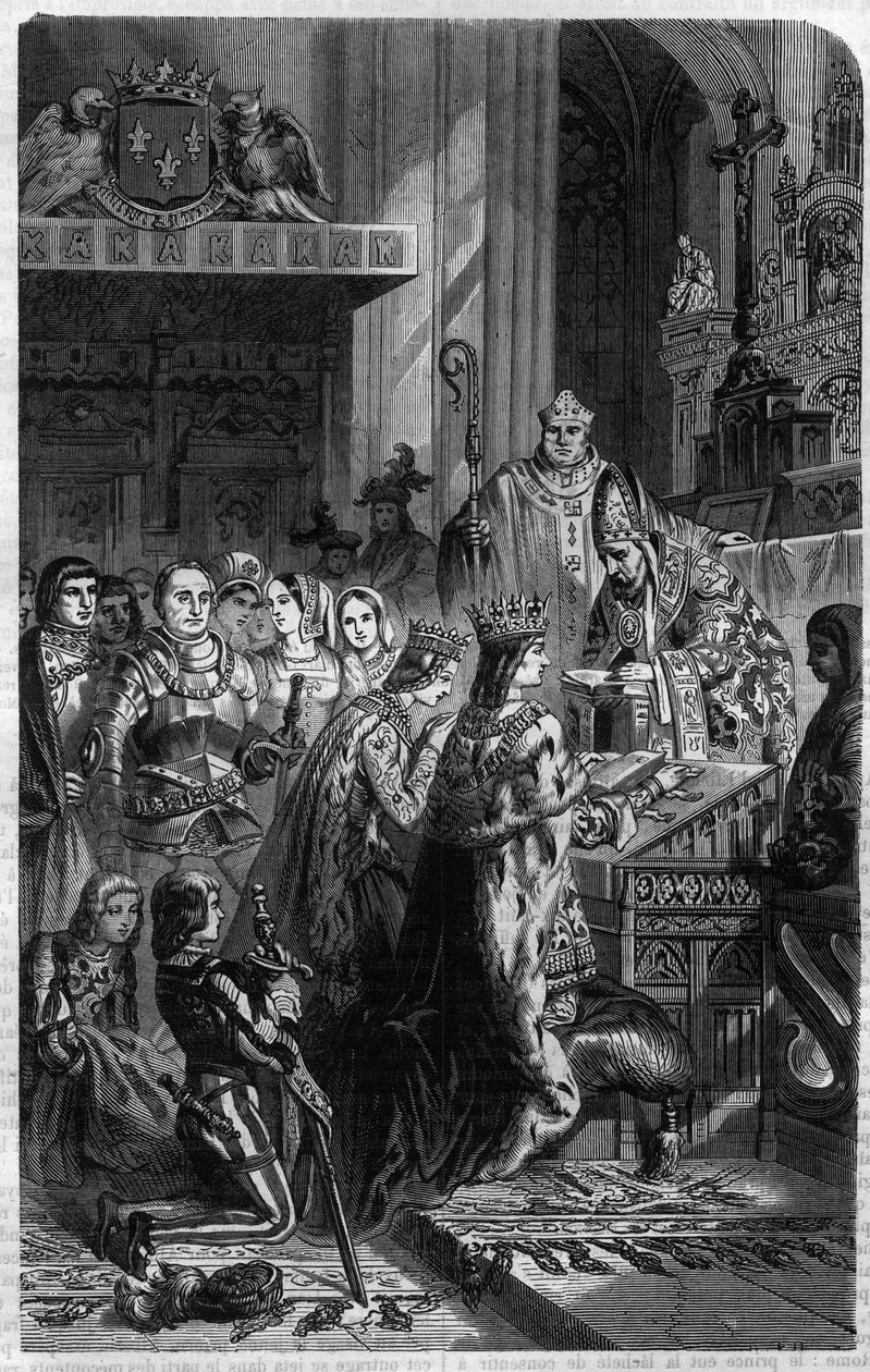 Kröning av kejsar Otton I (912-973) av påven Johannes XII 962 Gravyr i "Histoire des Papes-King-Queen-and-Empereurs a travers les centuries" av Maurice Lachatre av French School