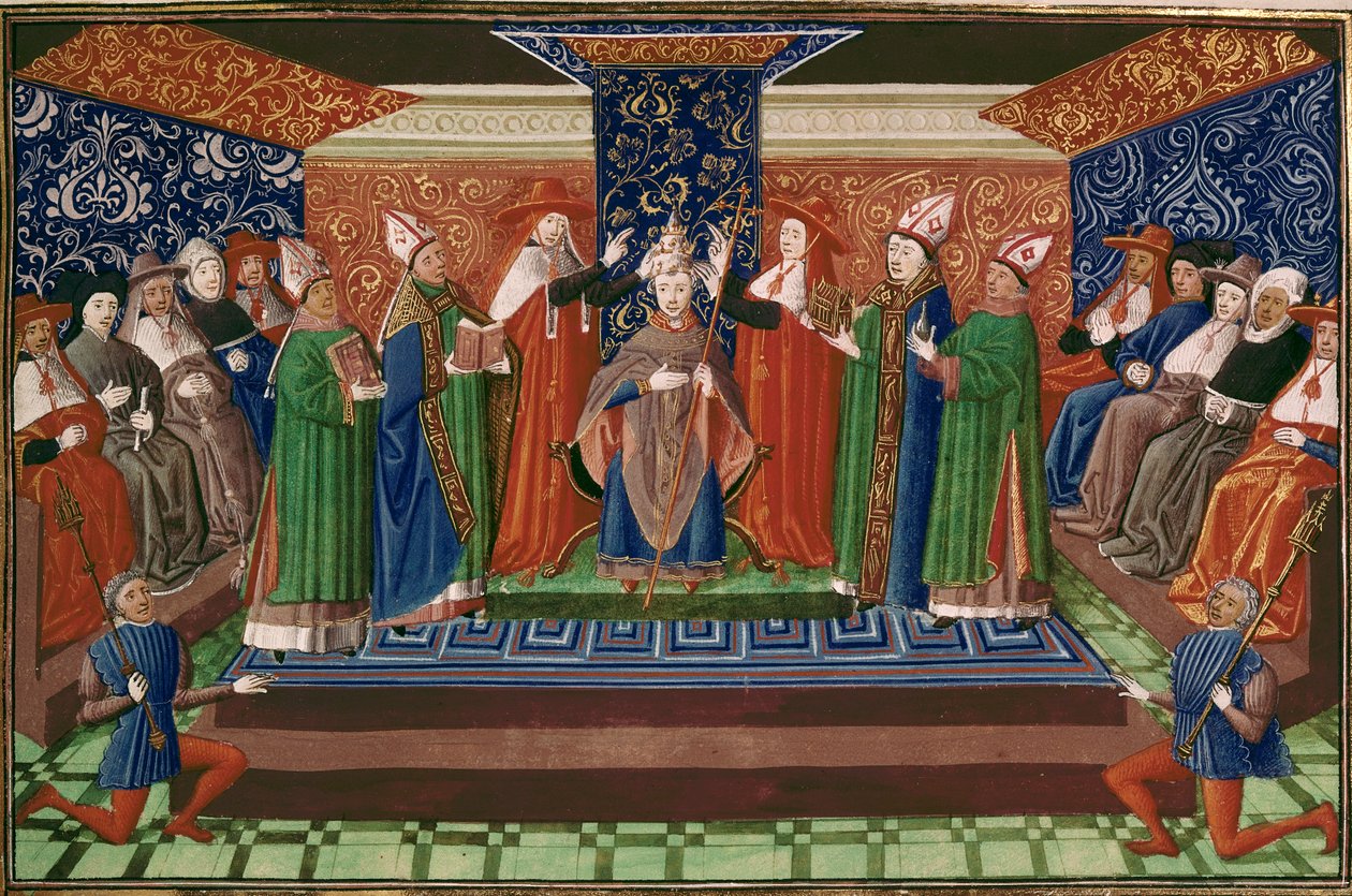 Kröning av påven Bonifatius IX, från Froissarts krönika, volym IV (vellum) av French School