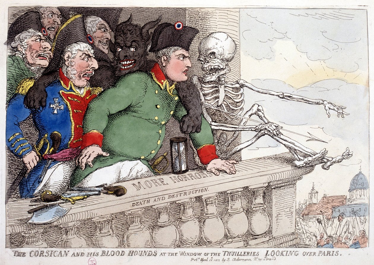 Korsika och dess blodtörstiga tittar på Paris genom Tuileriernas fönster - i "Napoleon I", karikatyrer, dummy-samling, ca 1814-1815. av French School