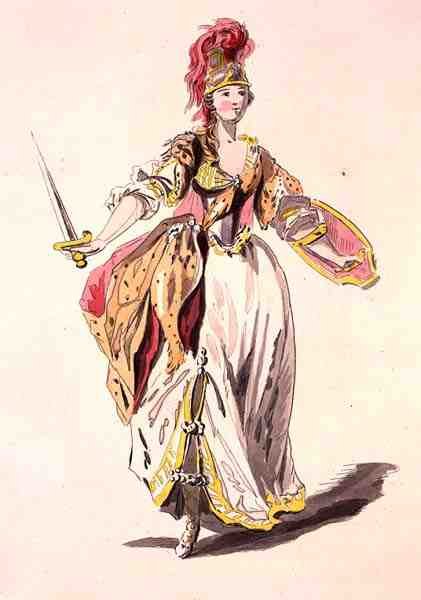 Kostymdesign för Minerva, från Menus Plaisirs Collection (färg litho) av French School