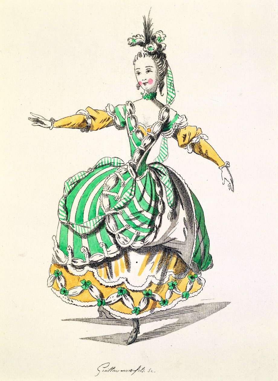 Kostymdesign för Phrygienne, i Dardanus, ett libretto av Leclerc de Labruere, komponerat av Jean-Philippe Rameau (1683-1764) faksimil av A. Guillaumot Fils (färgstick) av French School
