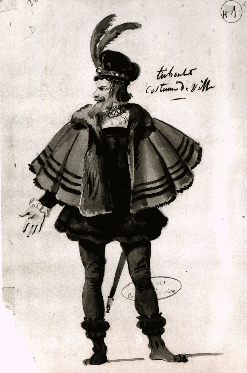 Kostymdesign för Triboulet, i Le Roi samuse (1832) av Victor Hugo (1802-85), 1832 (penna och bläck på papper) av French School