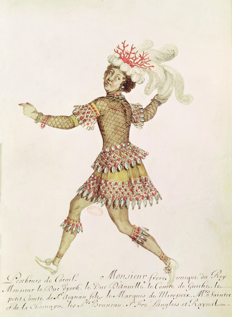 Kostymdesign för en korallfiskare för Thetis och Peleus bröllop av Francesco Cavalli (1602-76) 1654 (wc på veläng) av French School