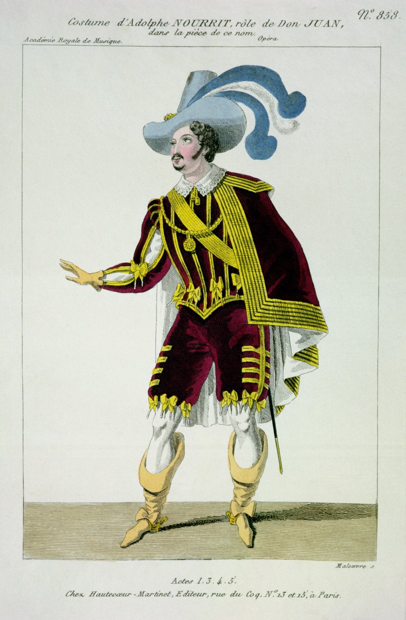 Kostym för Adolphe Nourrit (1802-39) i rollen som Don Giovanni i operan med det namnet, graverad av Maleuvre, tryckt av Hautecoeur-Martinet av French School